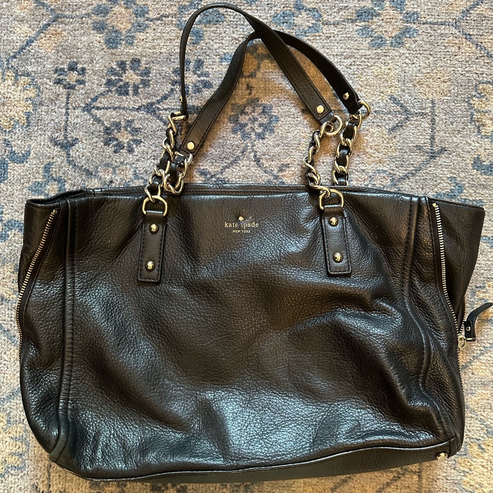 Kate Spade Black Leather Tote with Gold Accents